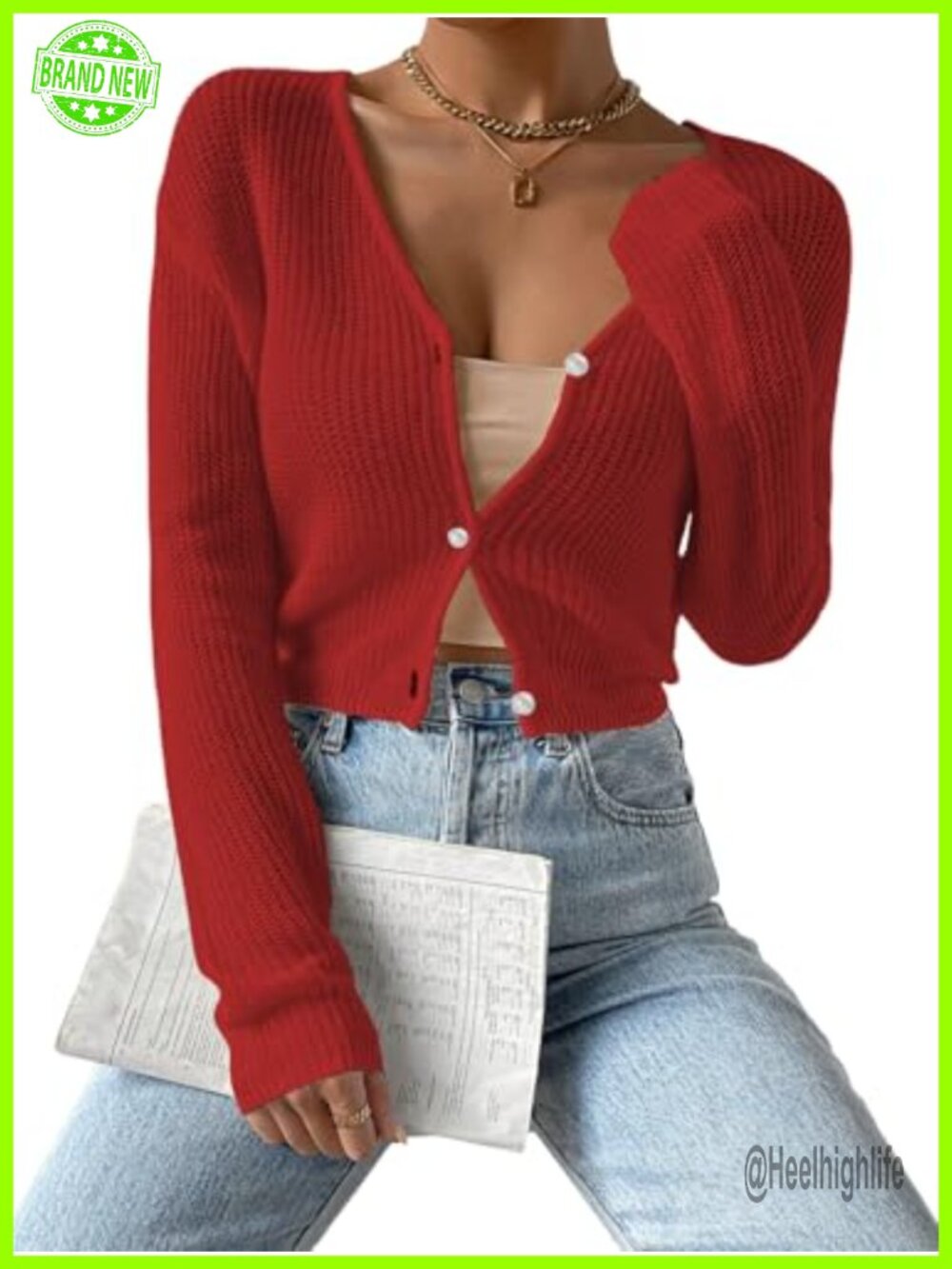 Drop Shoulder Long Sleeve Button Up Knit Cardigan Sweater